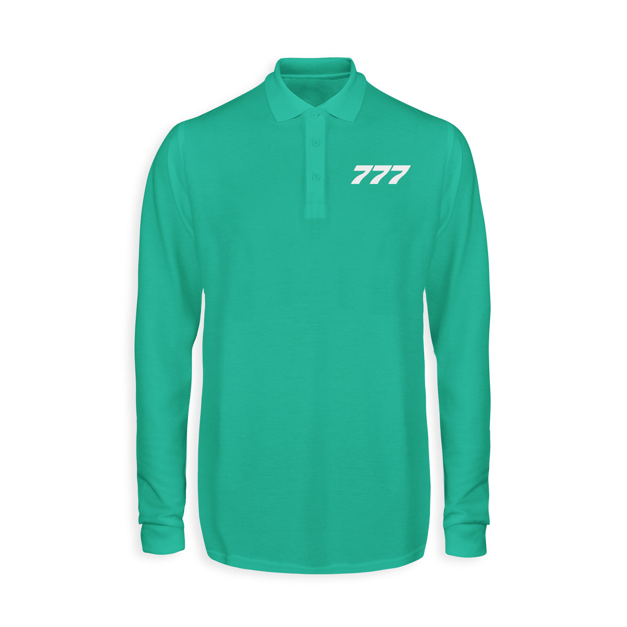 777 Flat Text Designed Long Sleeve Polo T-Shirts