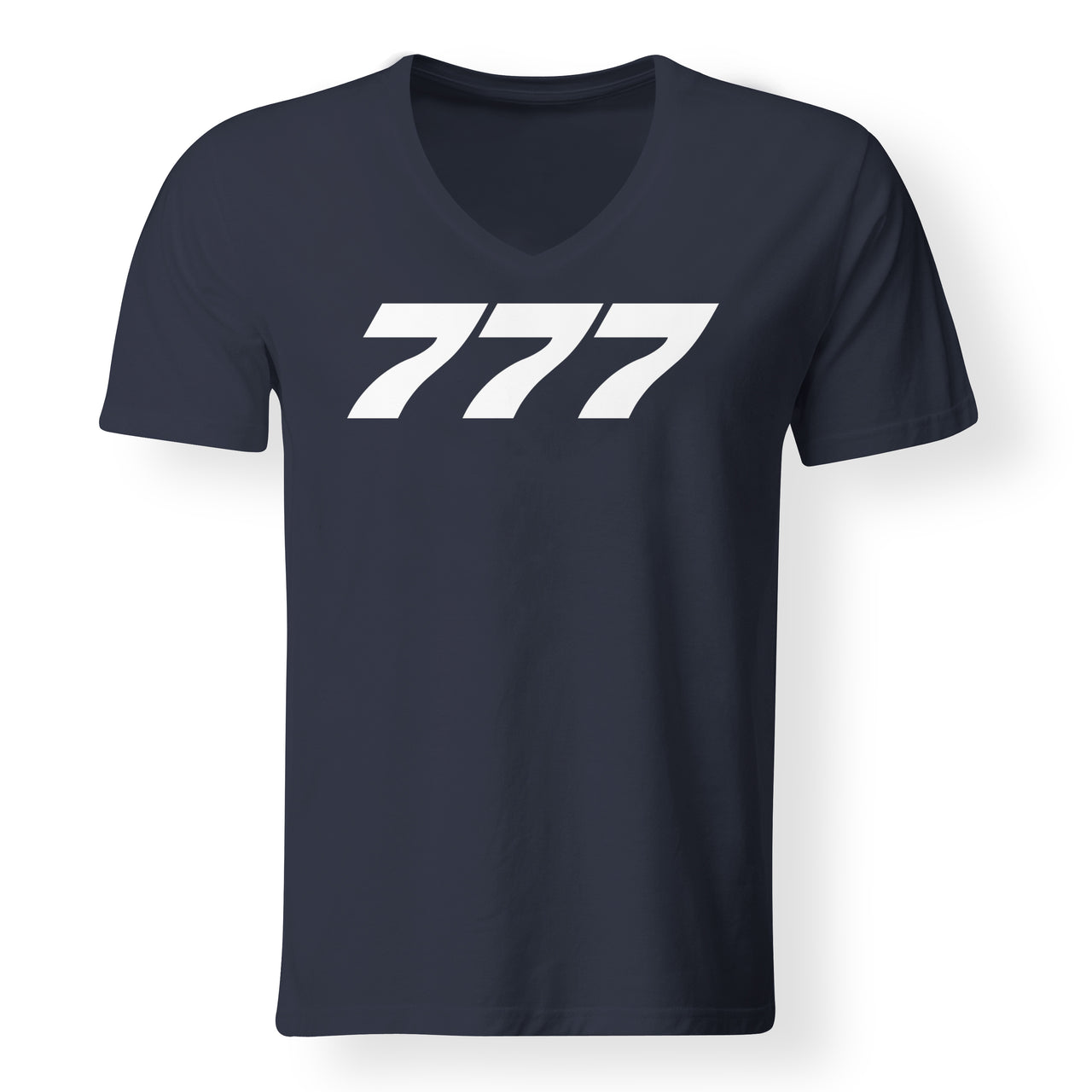 777 Flat Text Designed V-Neck T-Shirts