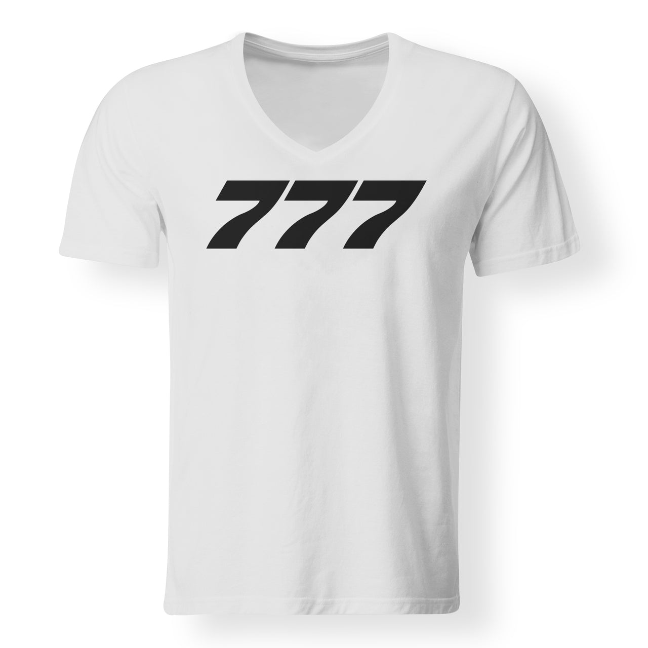 777 Flat Text Designed V-Neck T-Shirts