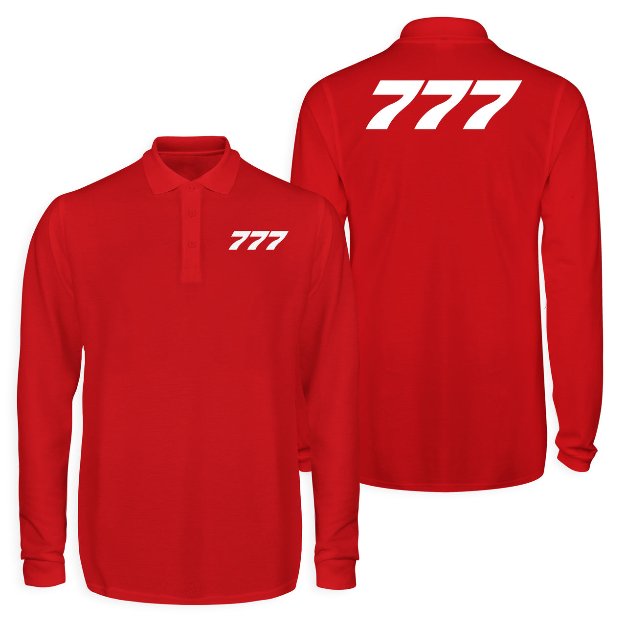 777 Flat Text Designed Long Sleeve Polo T-Shirts (Double-Side)