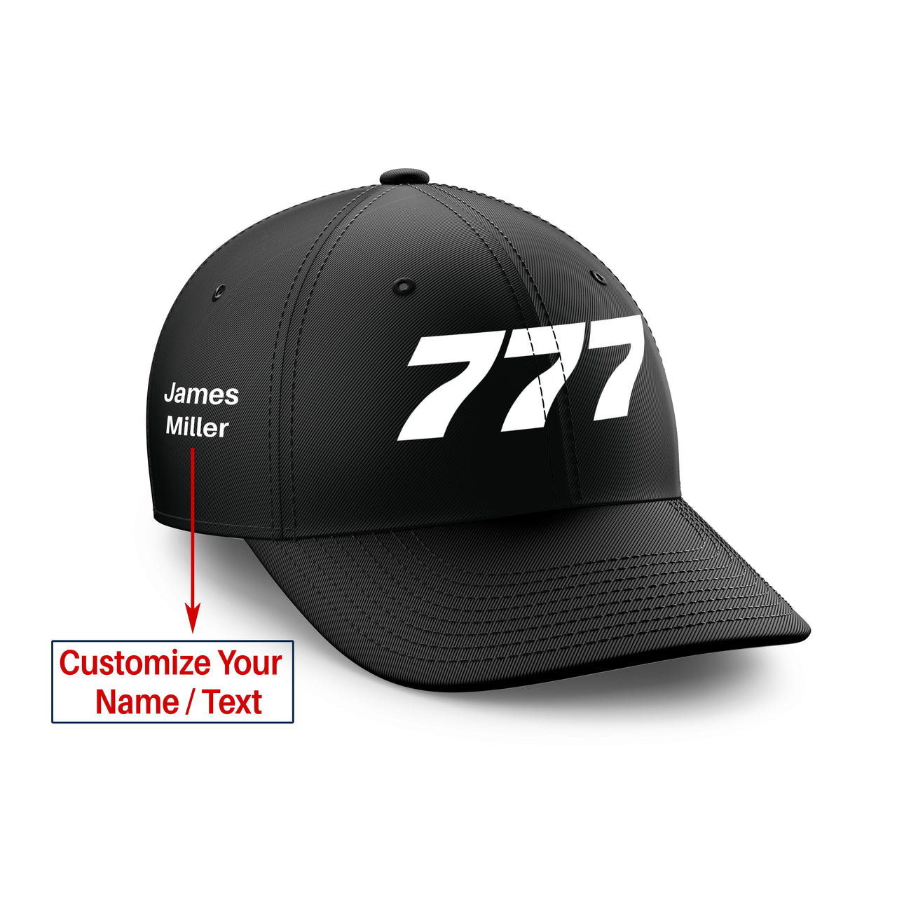 Customizable Name & 777 Flat Text Embroidered Hats