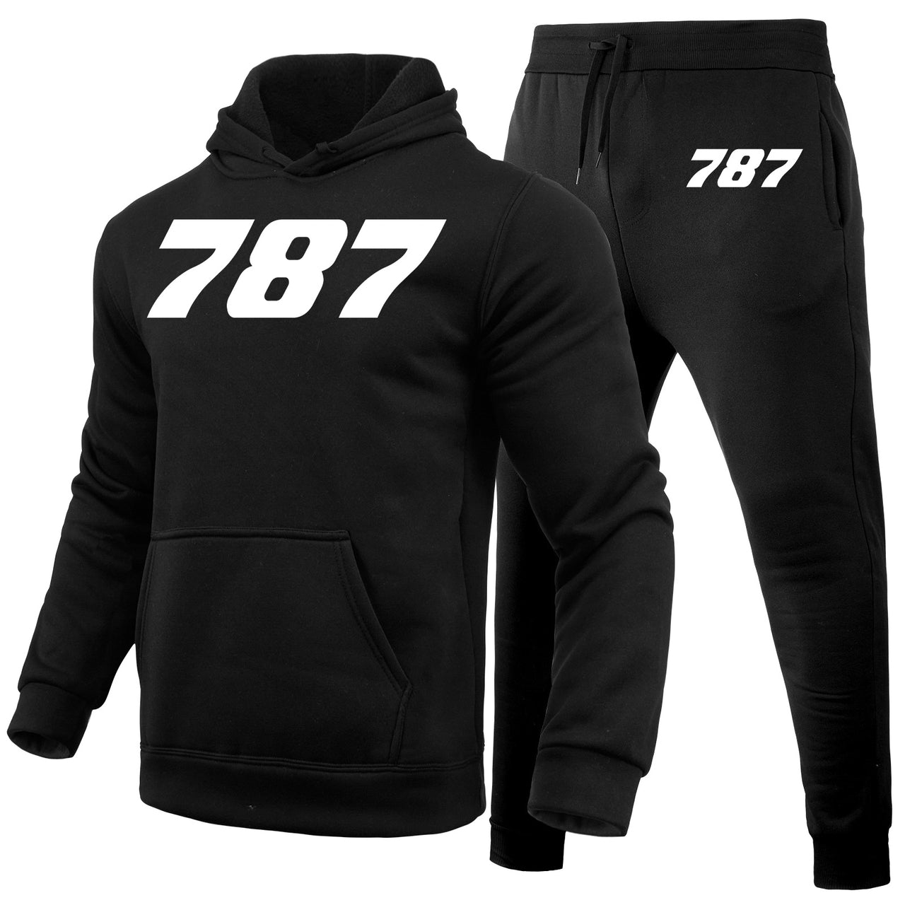 787 Flat Text Designed Hoodies & Sweatpants Set