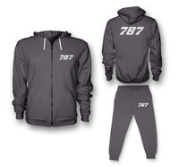 Thumbnail for 787 Flat Text Designed Zipped Hoodies & Sweatpants Set
