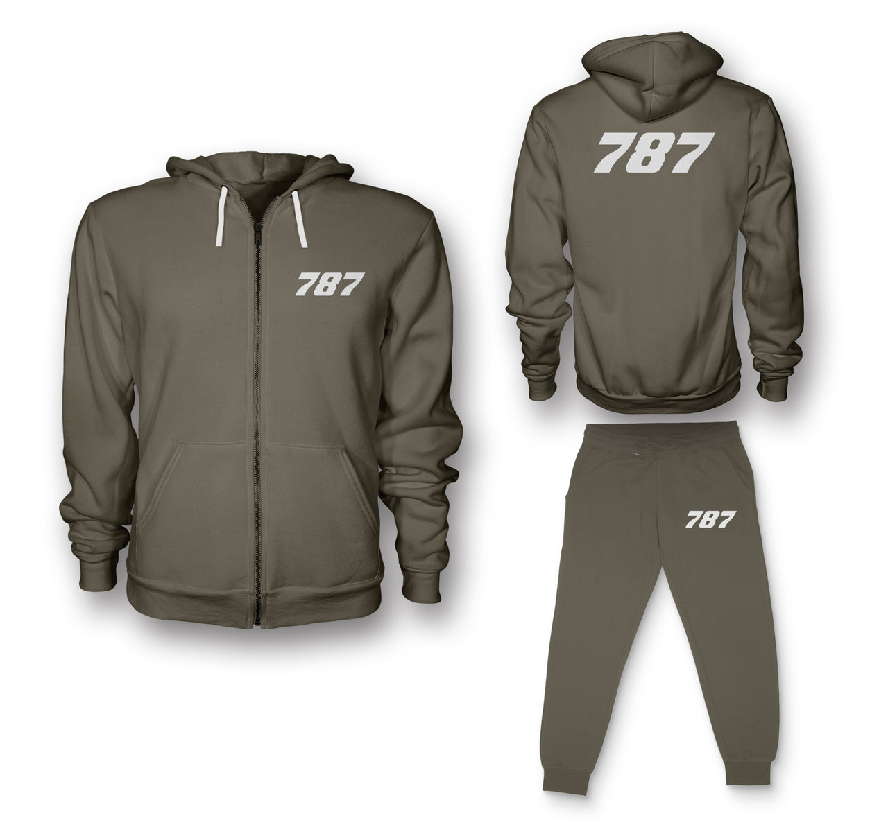 787 Flat Text Designed Zipped Hoodies & Sweatpants Set