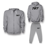 Thumbnail for 787 Flat Text Designed Zipped Hoodies & Sweatpants Set