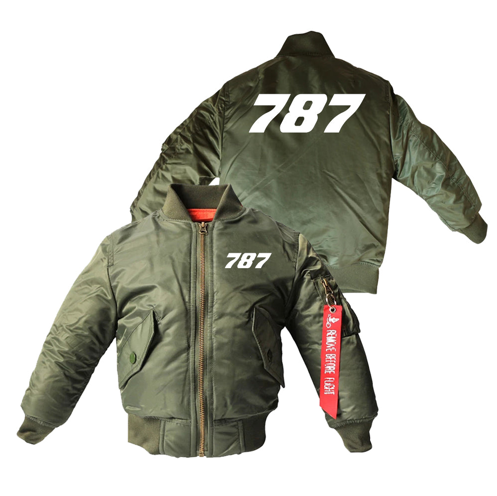 787 Flat Text Designed Children Bomber Jackets