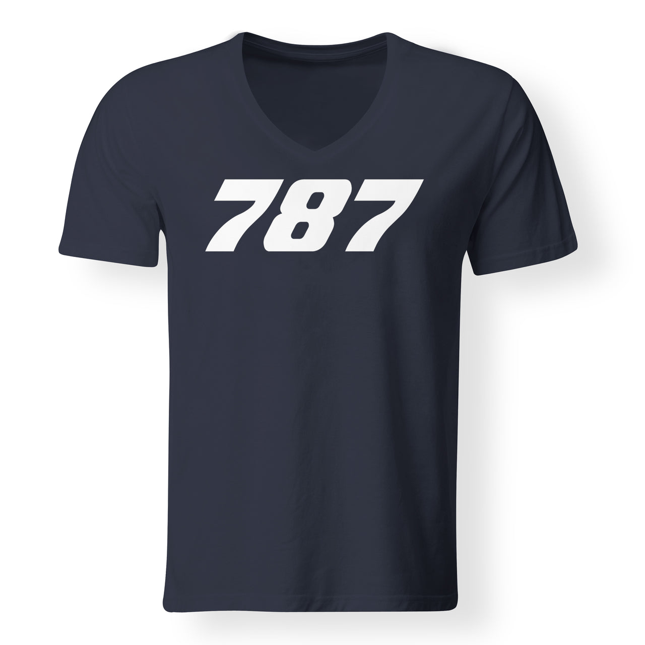 787 Flat Text Designed V-Neck T-Shirts