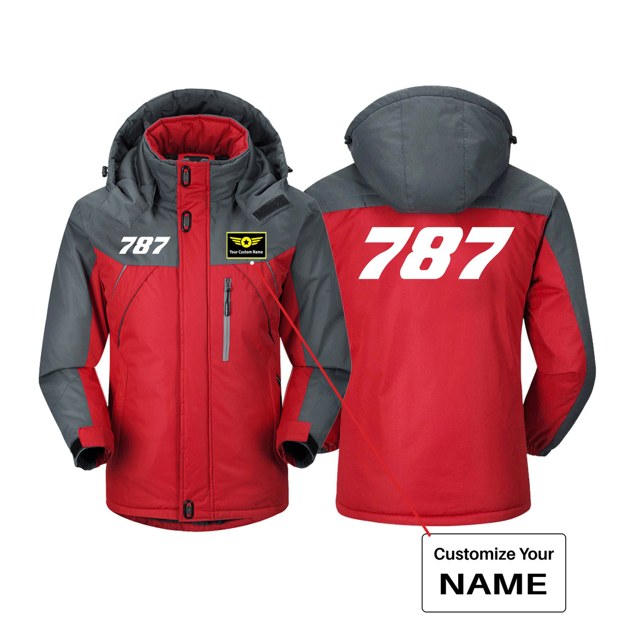 787 Flat Text Designed Thick Winter Jackets
