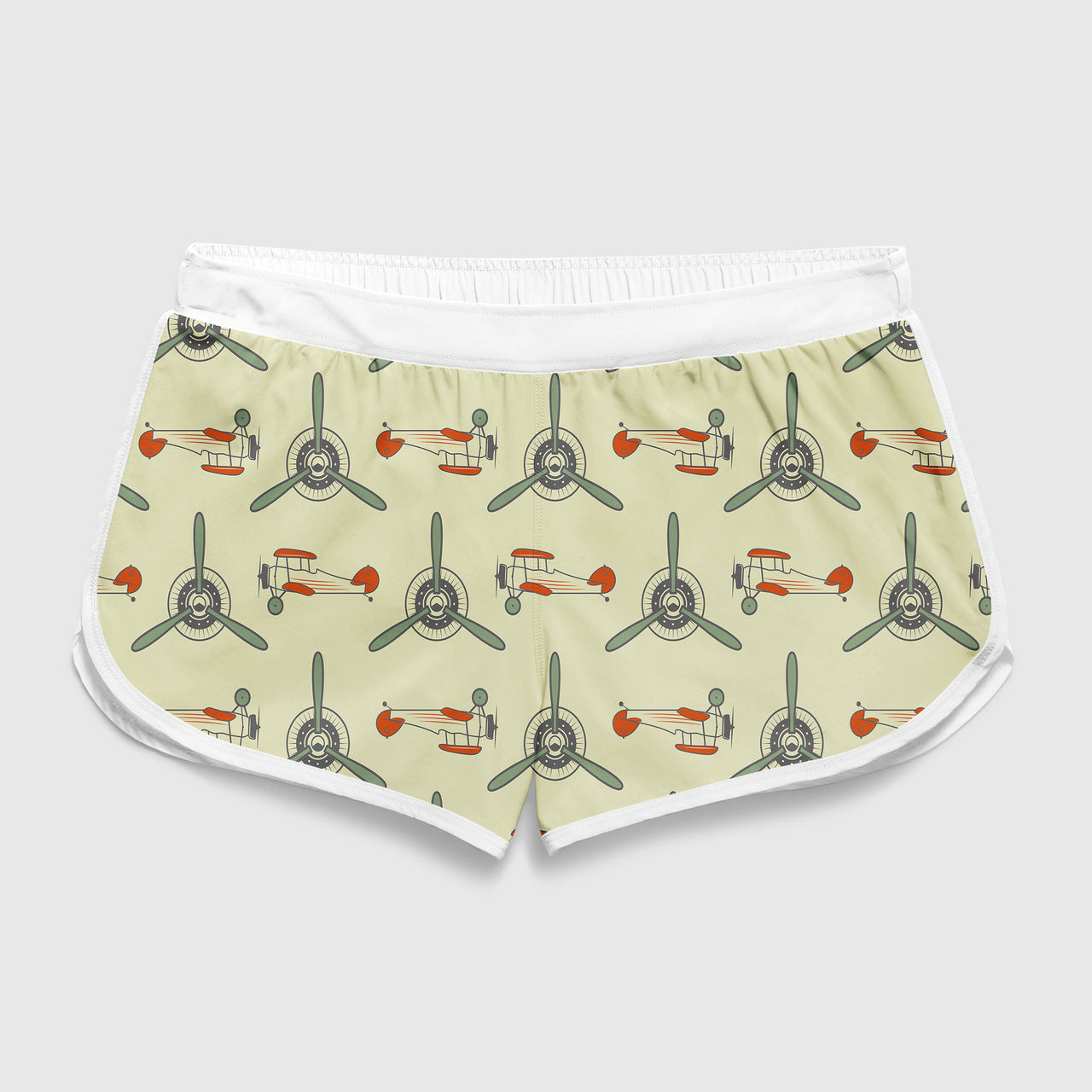 Vintage Old Airplane Designed Women Beach Style Shorts