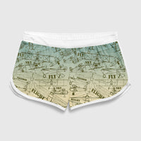 Thumbnail for Retro Airplanes & Text Designed Women Beach Style Shorts