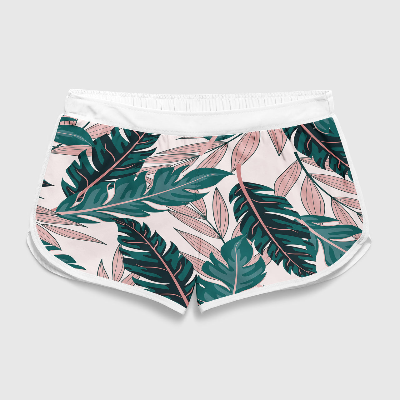 Seamless Palm Leafs Designed Women Beach Style Shorts