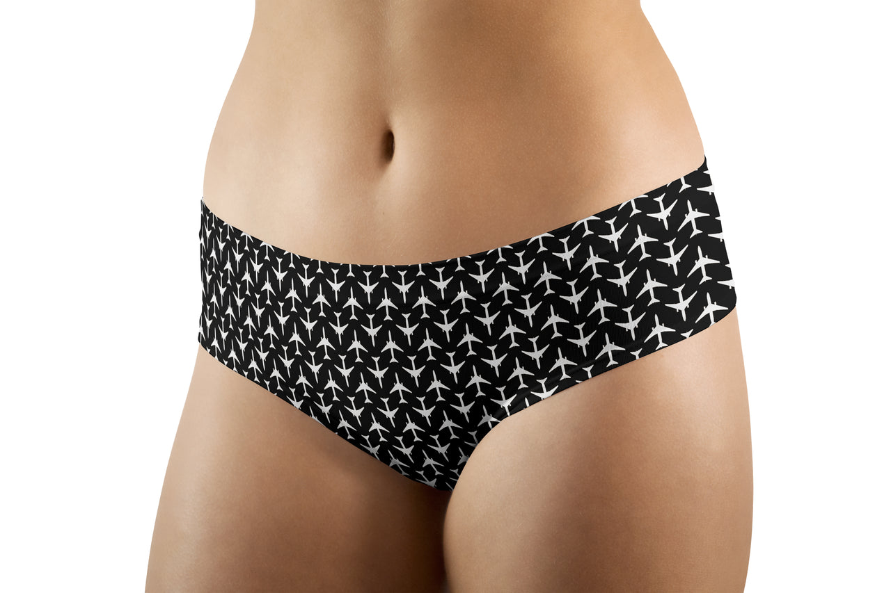 Perfectly Sized Seamless Airplanes Black Designed Women Panties & Shorts