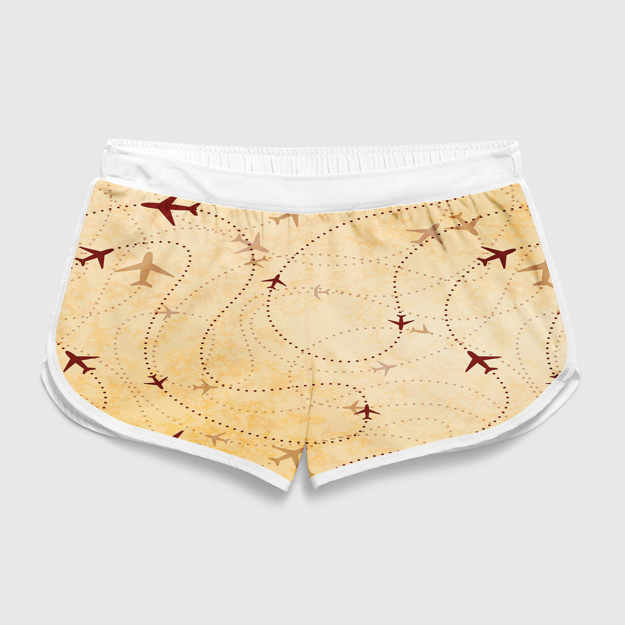 Vintage Travelling with Aircraft Designed Women Beach Style Shorts