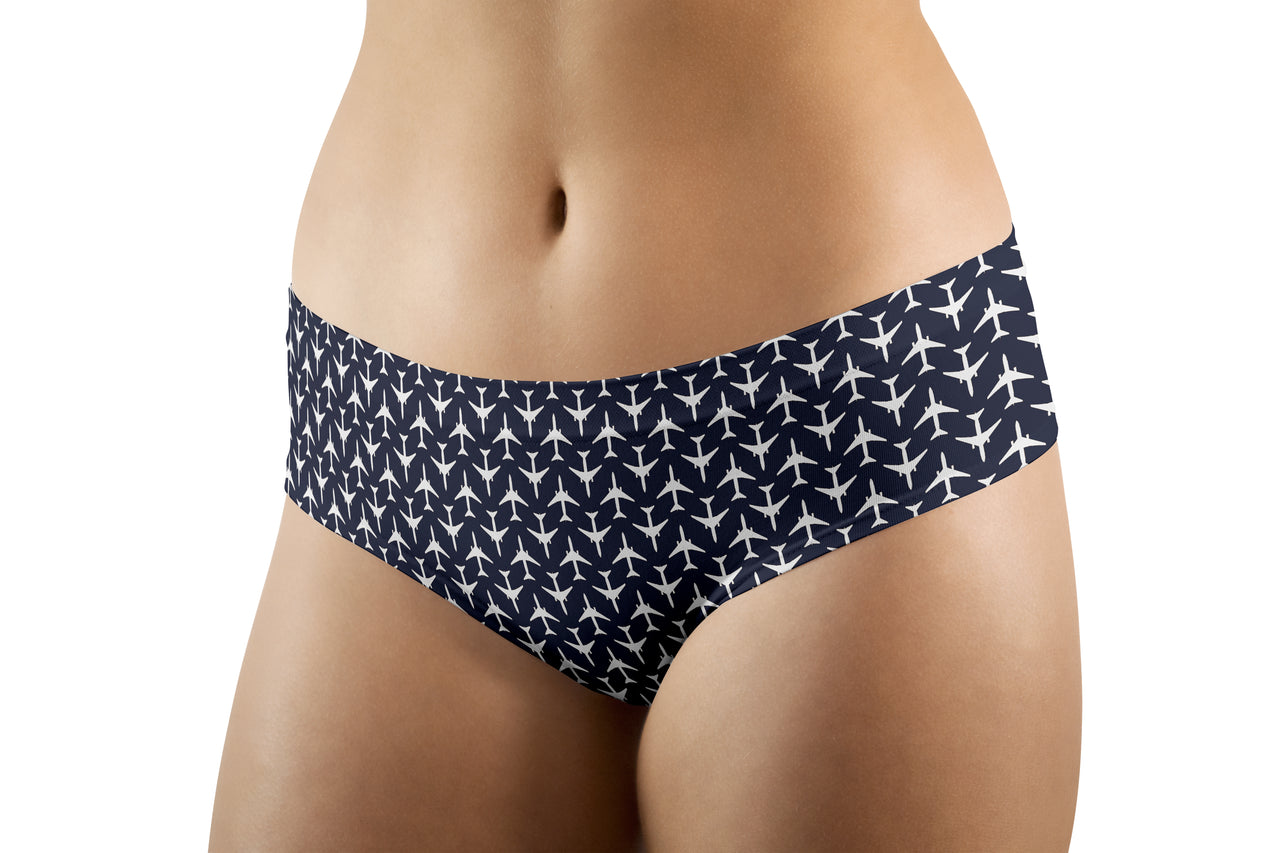 Perfectly Sized Seamless Airplanes Dark Blue Designed Women Panties & Shorts