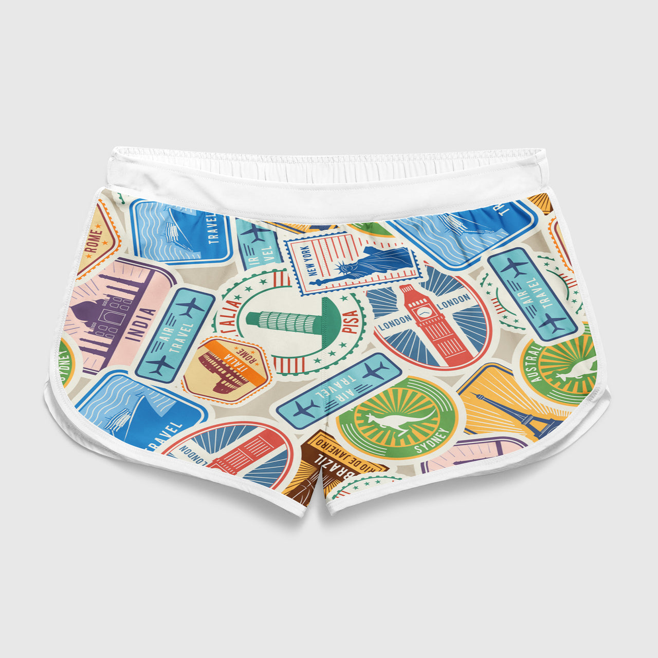 Travel Stickers Designed Women Beach Style Shorts