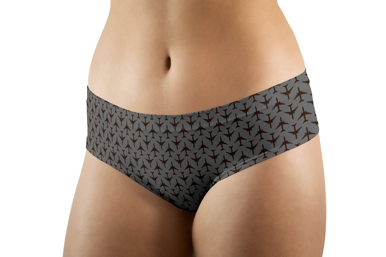 Perfectly Sized Seamless Airplanes Gray Designed Women Panties & Shorts