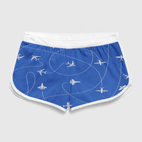 Thumbnail for Travel The World By Plane (Blue) Designed Women Beach Style Shorts