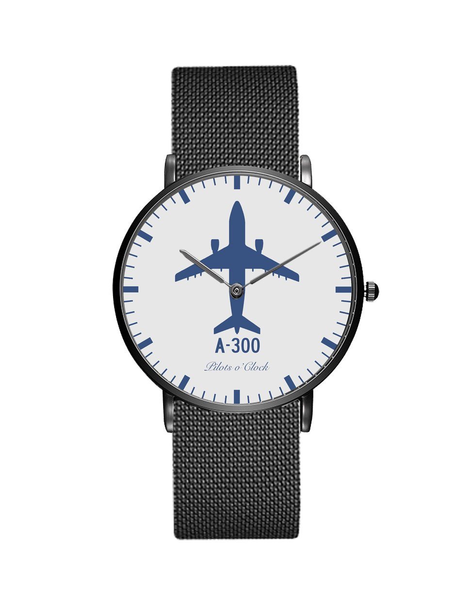 Airbus A300 Stainless Steel Strap Watches Pilot Eyes Store Black & Stainless Steel Strap 