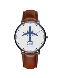 Thumbnail for Airbus A300 Leather Strap Watches Pilot Eyes Store Black & Brown Leather Strap 