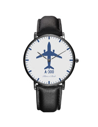 Thumbnail for Airbus A300 Leather Strap Watches Pilot Eyes Store Black & Black Leather Strap 