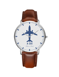 Thumbnail for Airbus A300 Leather Strap Watches Pilot Eyes Store Silver & Brown Leather Strap 