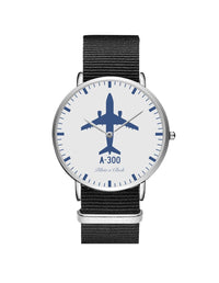 Thumbnail for Airbus A300 Leather Strap Watches Pilot Eyes Store Silver & Black Nylon Strap 