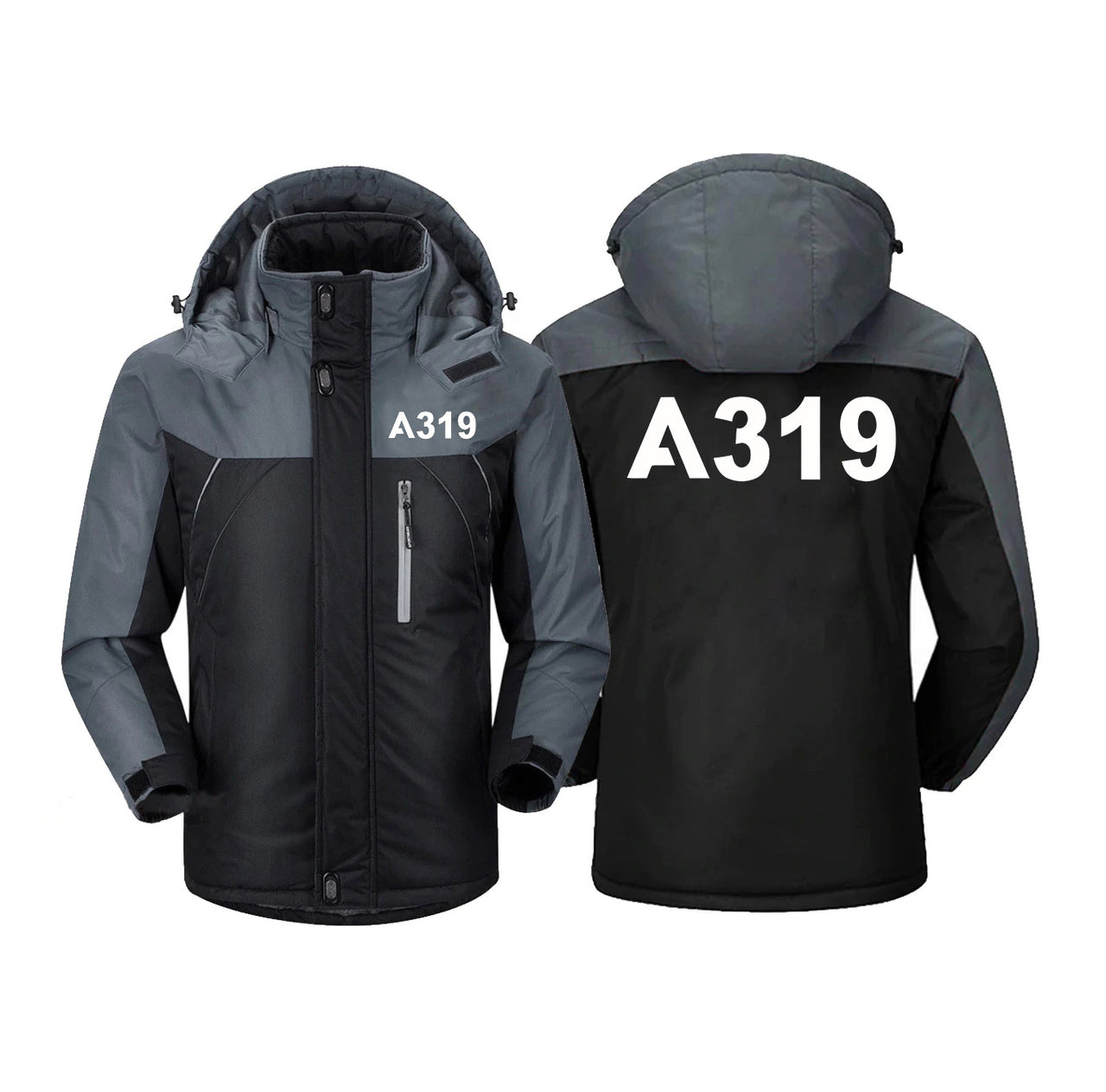 A319 Flat Text Designed Thick Winter Jackets