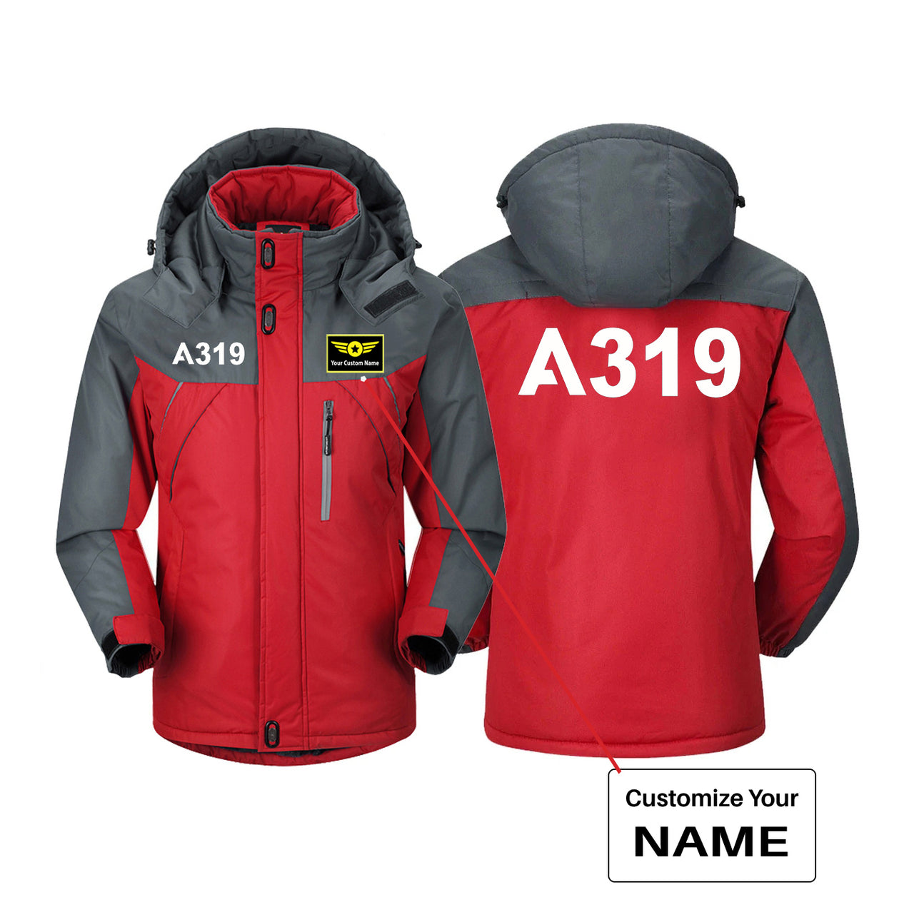 A319 Flat Text Designed Thick Winter Jackets