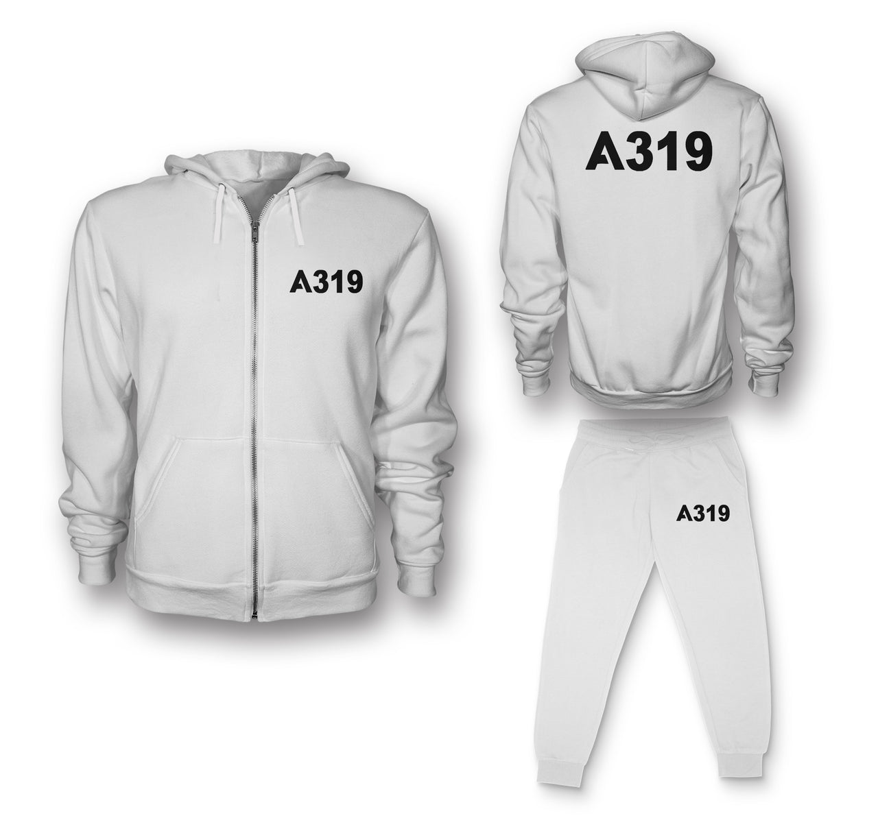 A319 Flat Text Designed Zipped Hoodies & Sweatpants Set