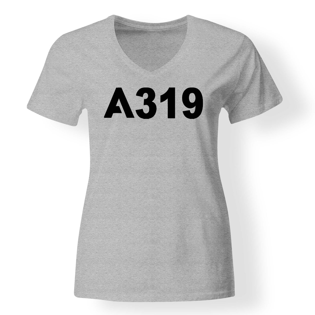 A319 Flat Text Designed V-Neck T-Shirts