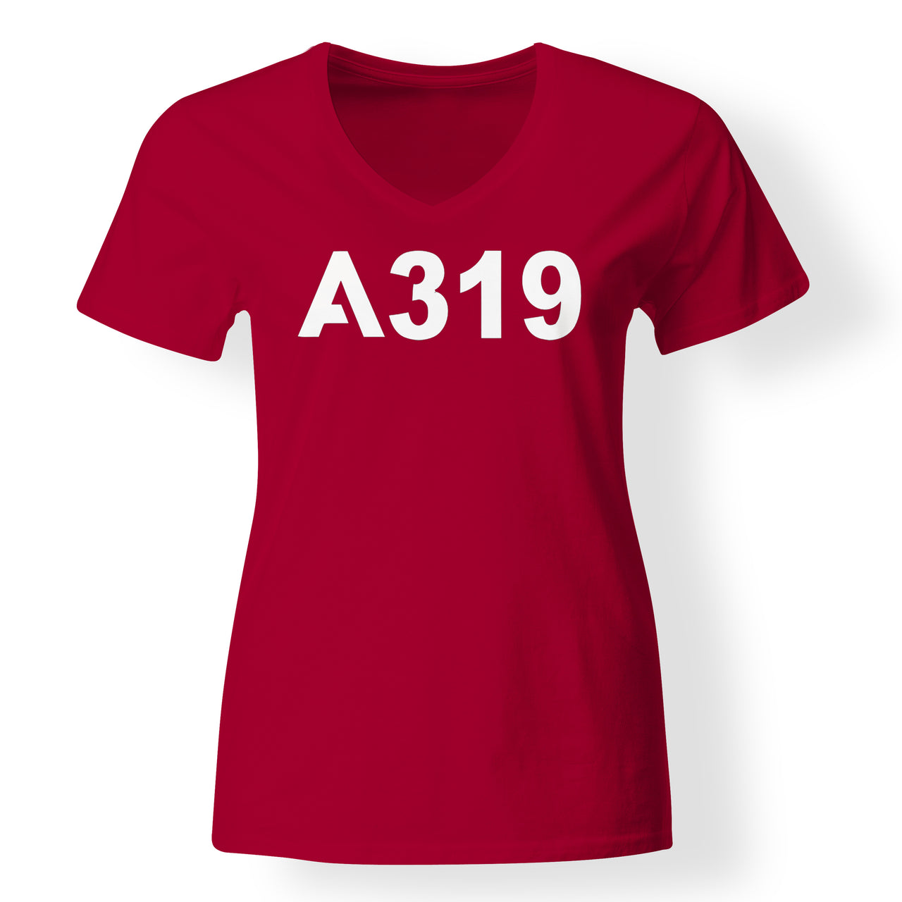 A319 Flat Text Designed V-Neck T-Shirts