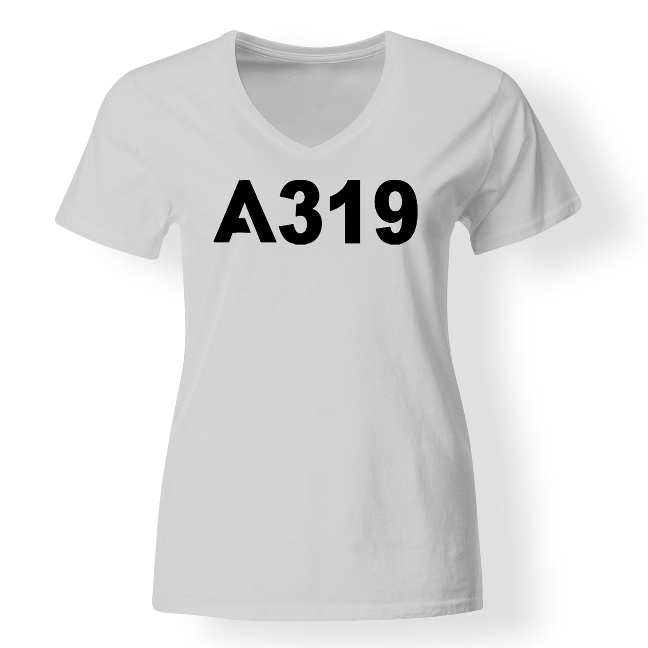 A319 Flat Text Designed V-Neck T-Shirts