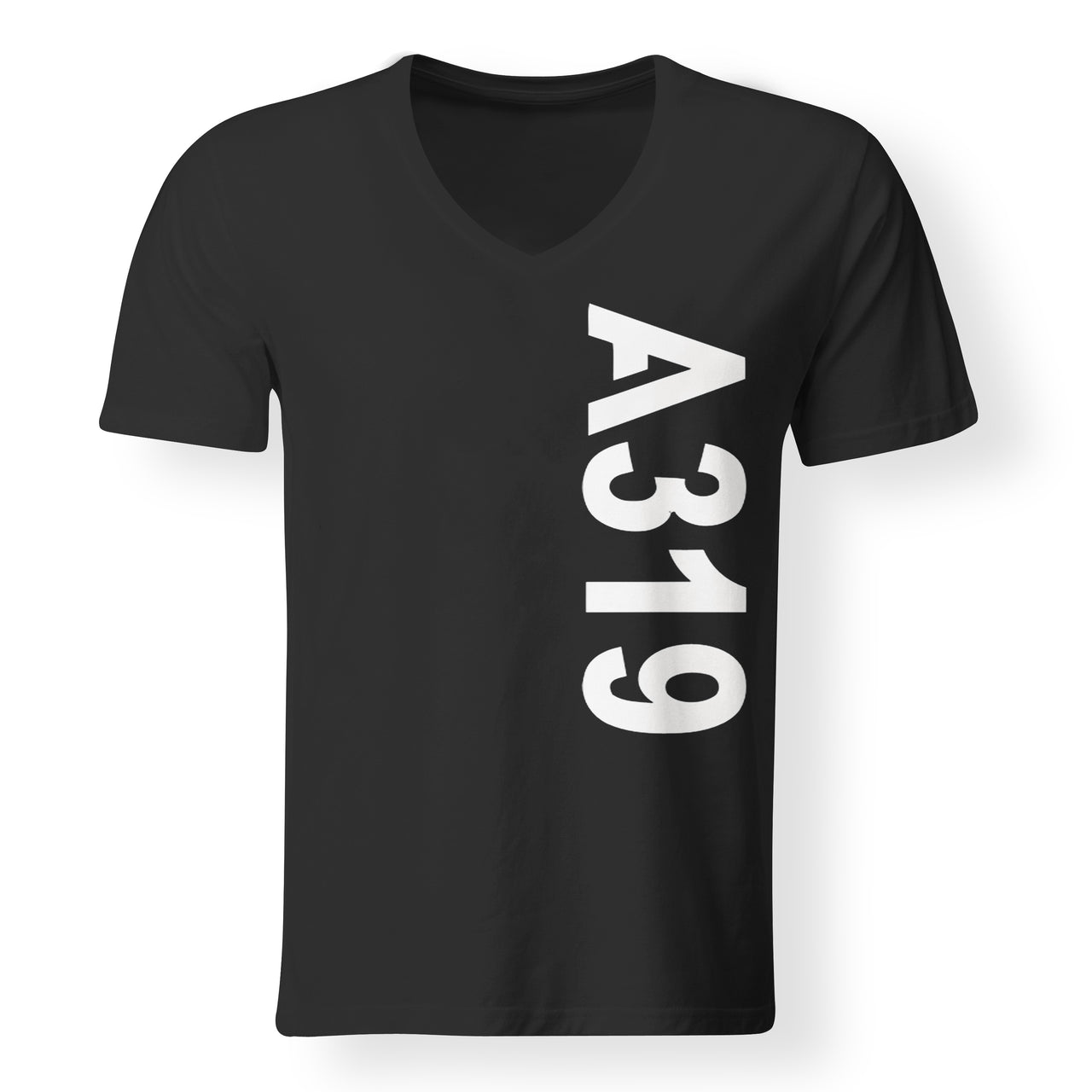 A319 Text Designed V-Neck T-Shirts