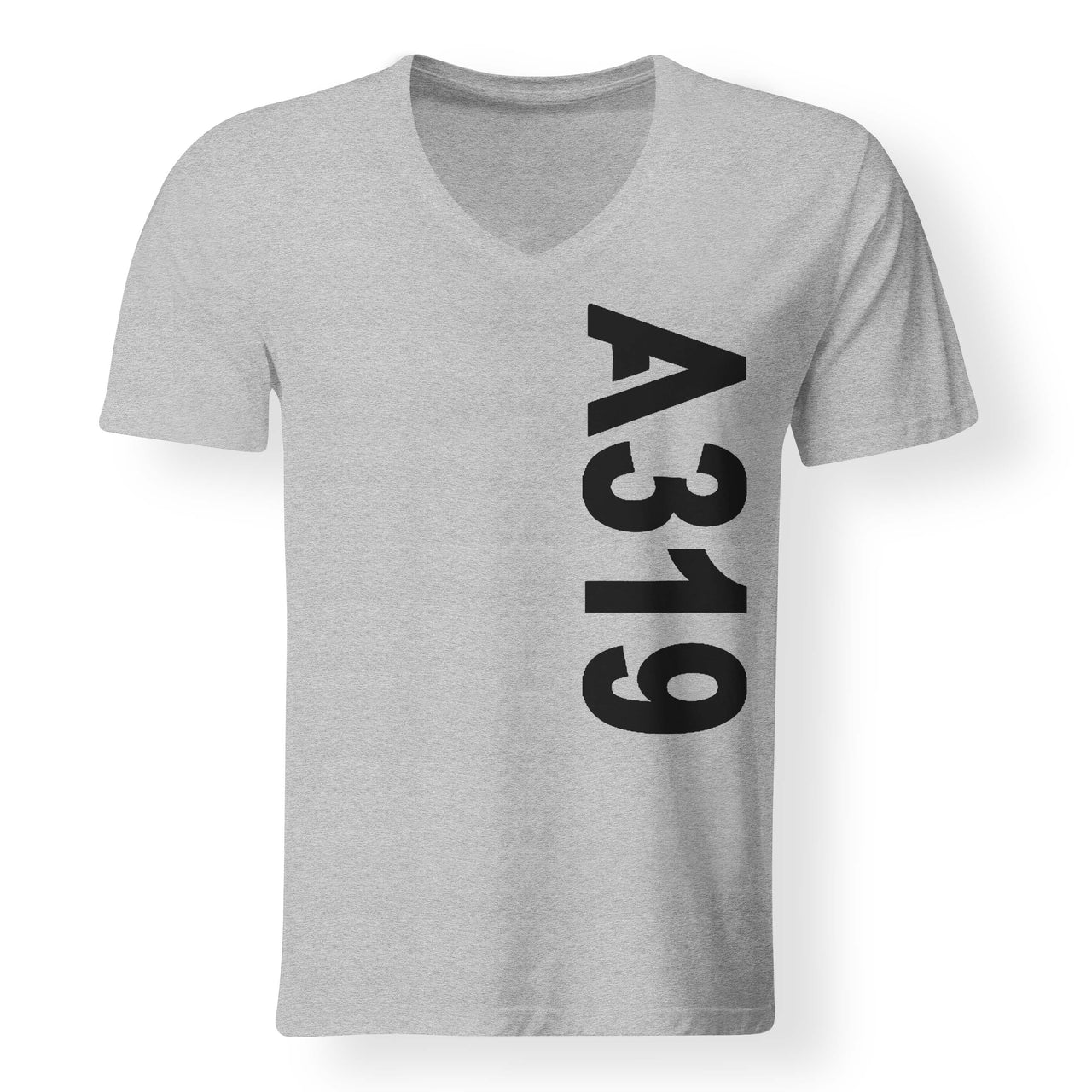 A319 Text Designed V-Neck T-Shirts