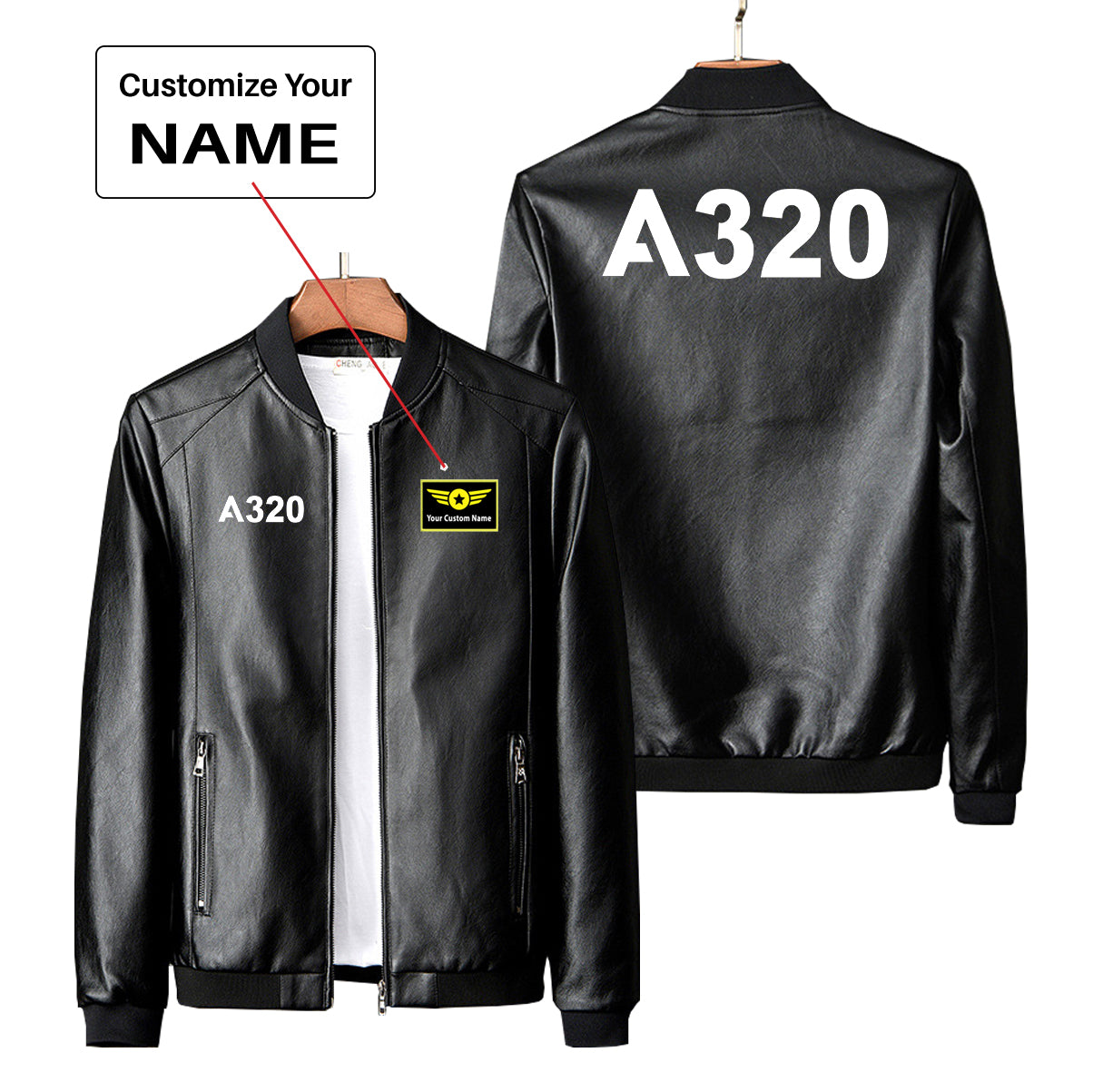 A320 Flat Text Designed PU Leather Jackets