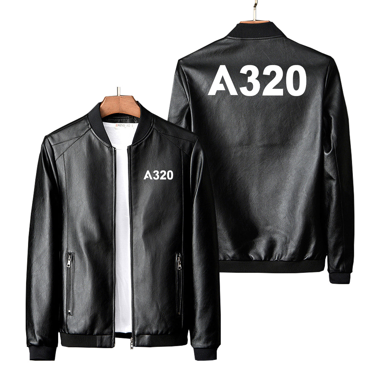 A320 Flat Text Designed PU Leather Jackets