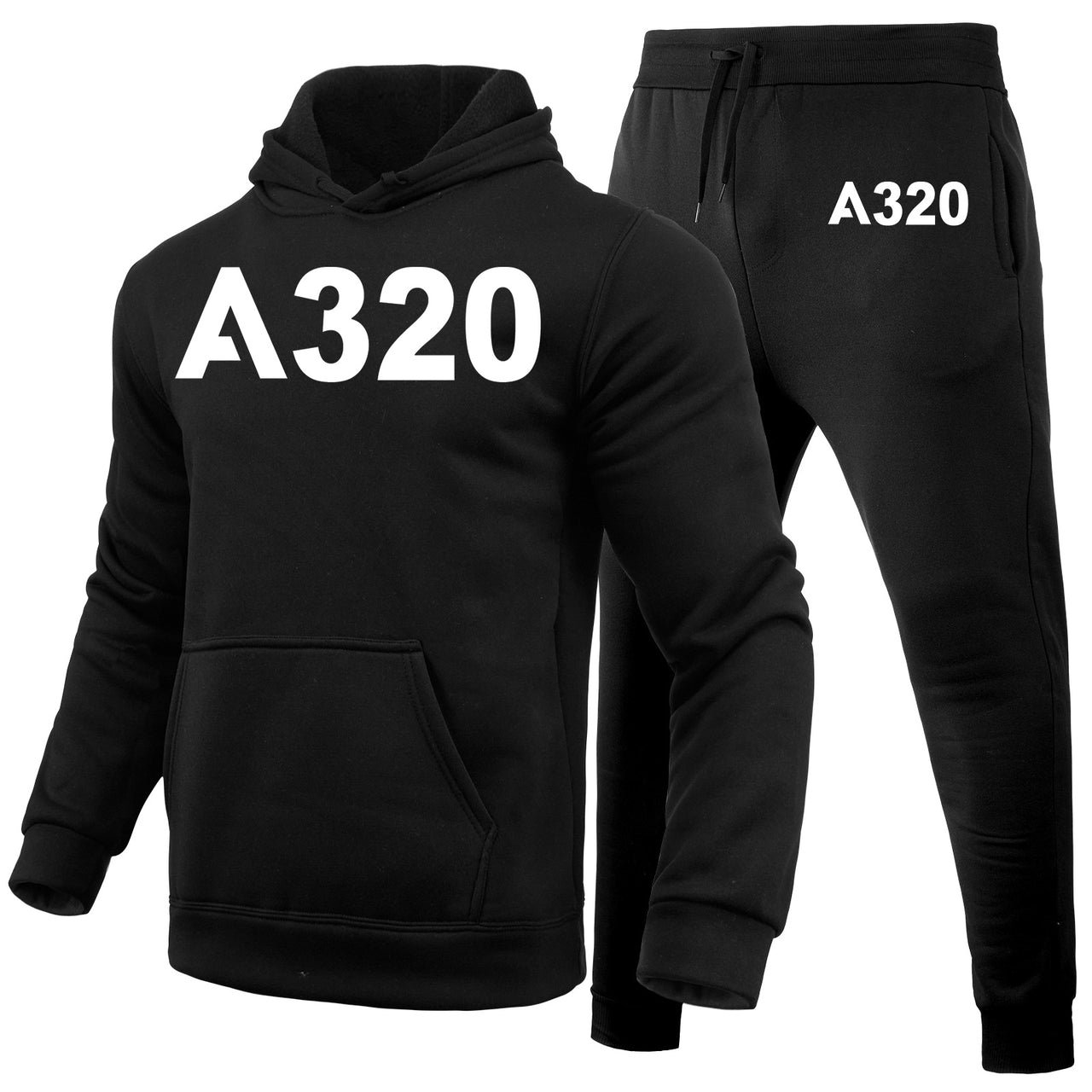 A320 Flat Text Designed Hoodies & Sweatpants Set