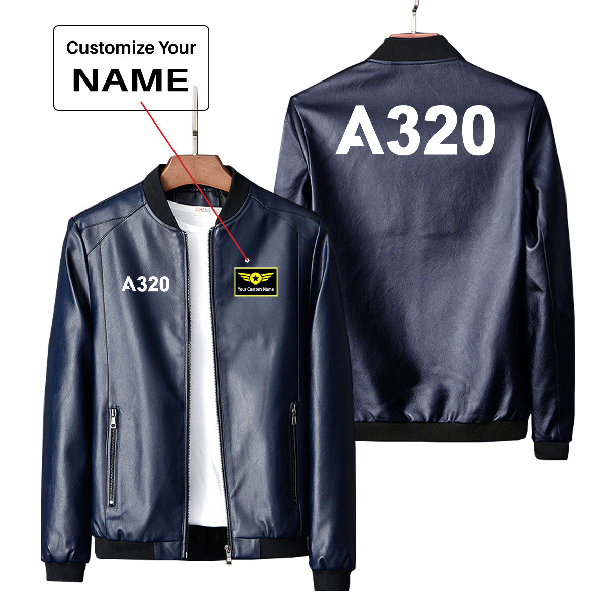 A320 Flat Text Designed PU Leather Jackets