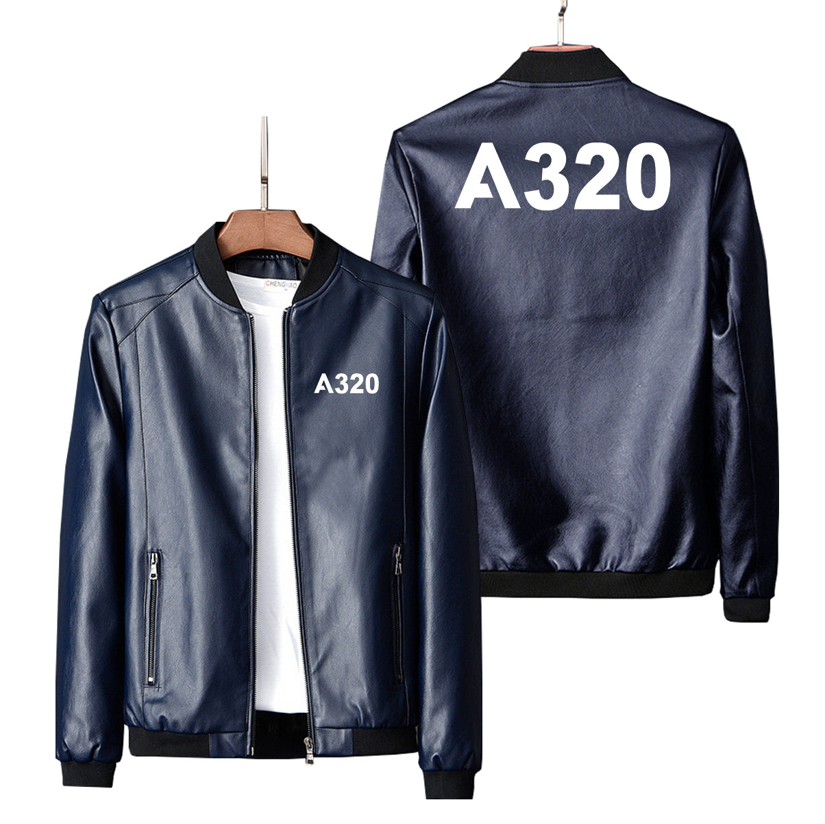 A320 Flat Text Designed PU Leather Jackets