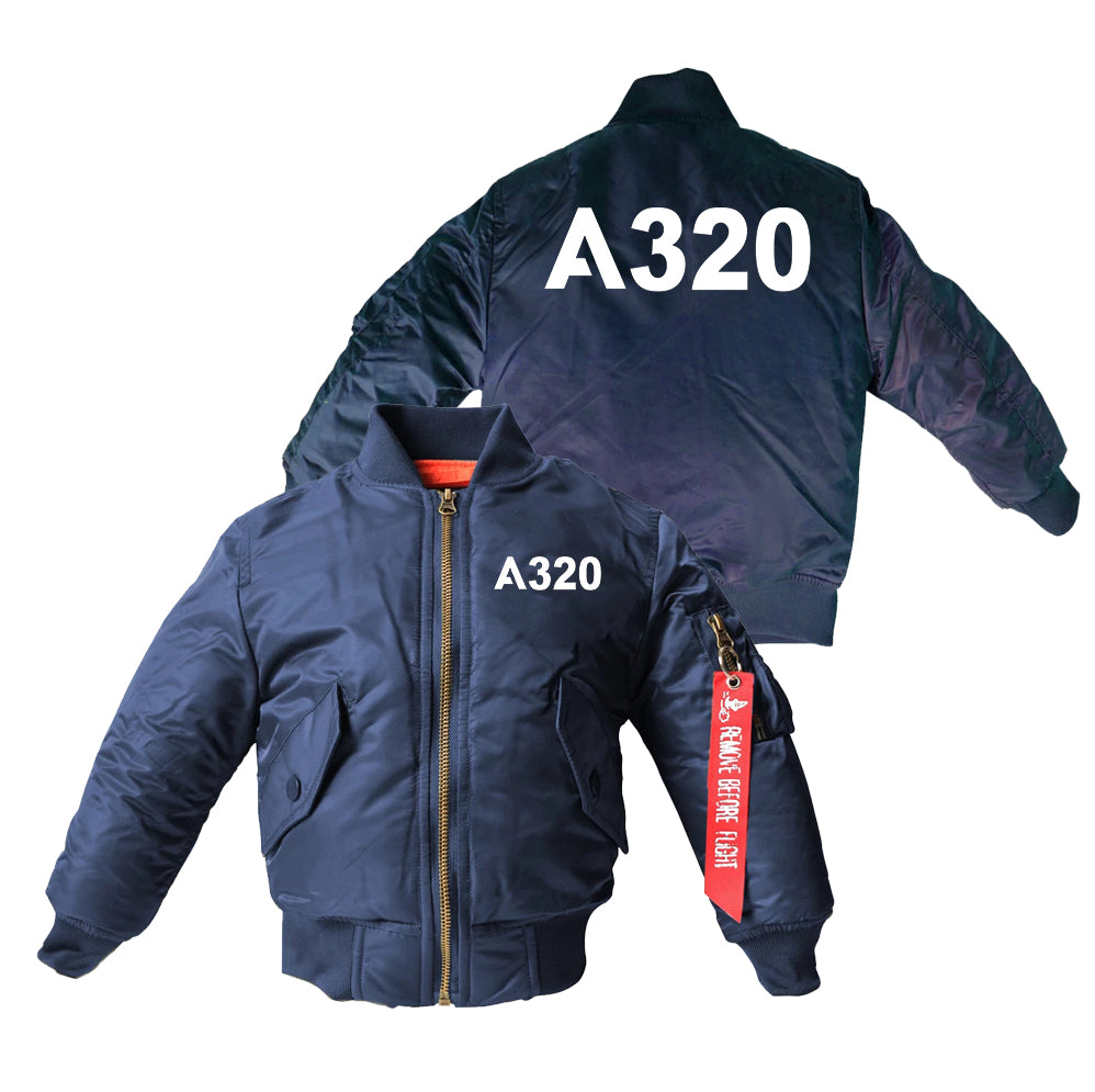 A320 Flat Text Designed Children Bomber Jackets