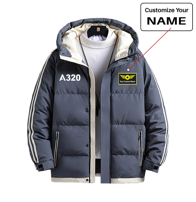 A320 Flat Text Designed Thick Fashion Jackets