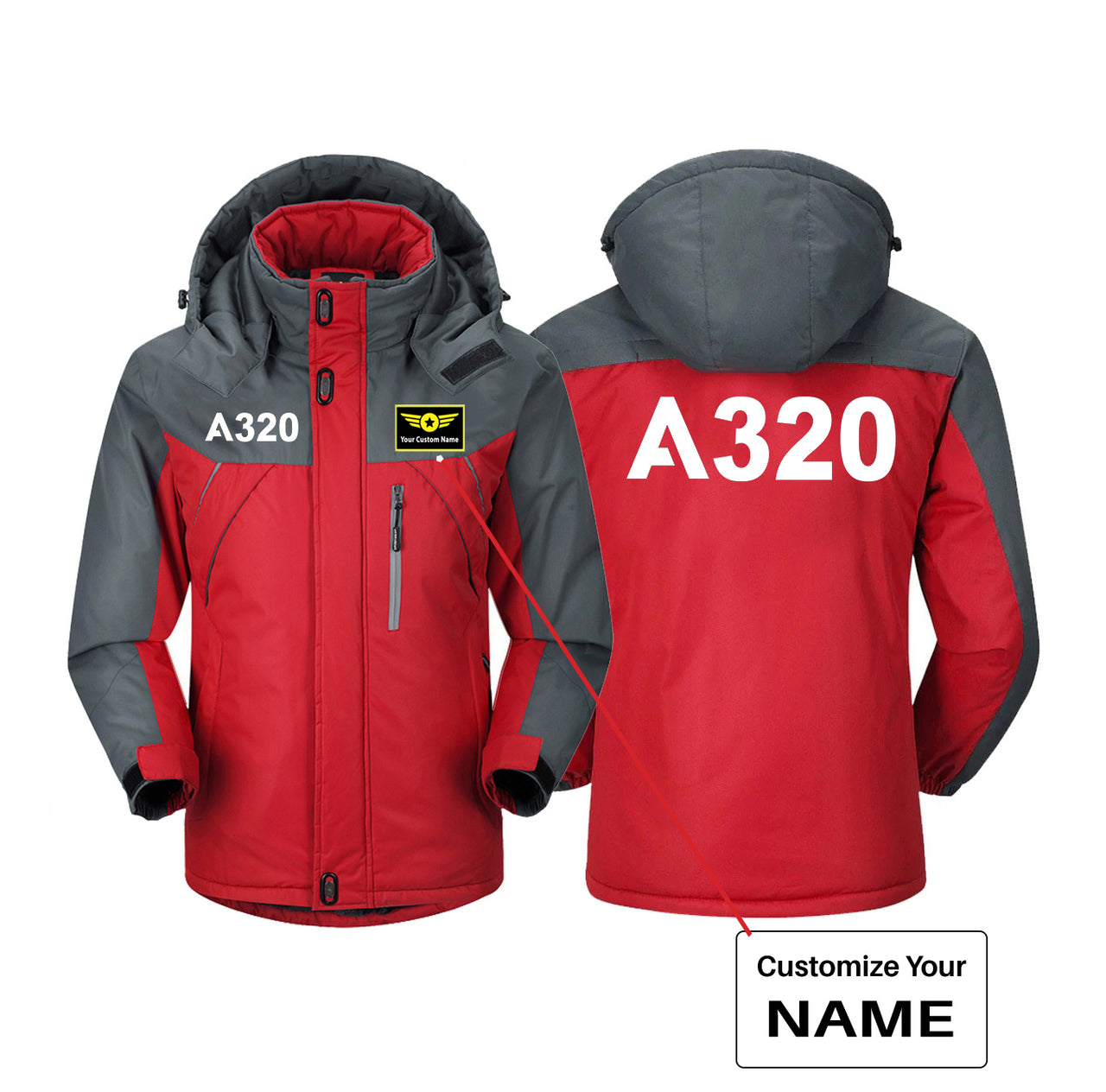 A320 Flat Text Designed Thick Winter Jackets