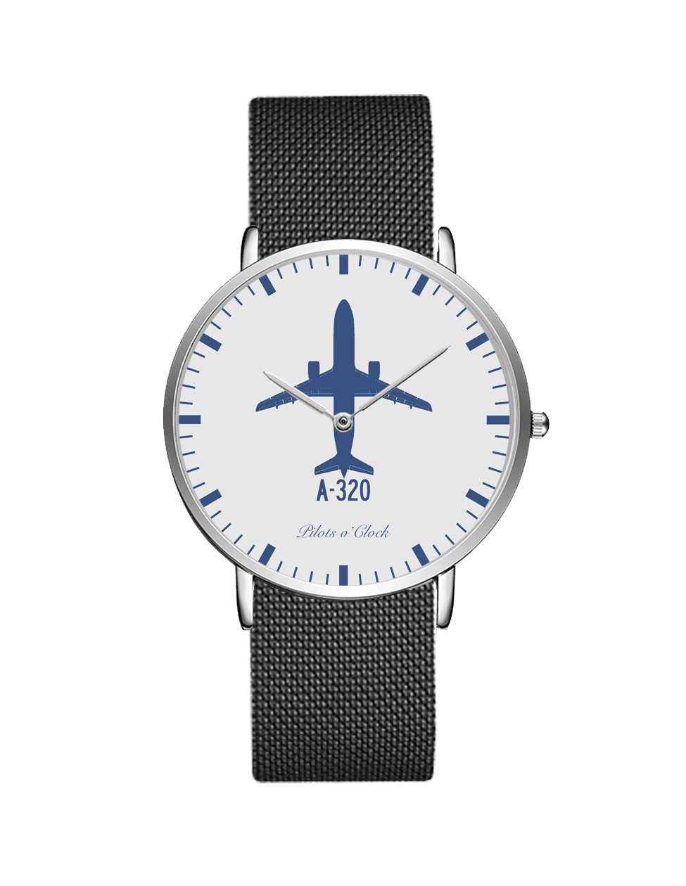 Airbus A320 Stainless Steel Strap Watches Pilot Eyes Store Silver & Black Stainless Steel Strap 