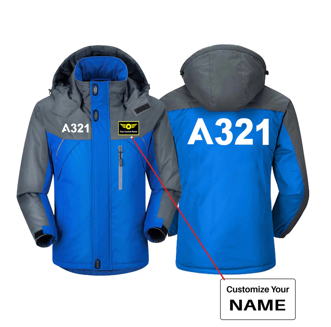 A321 Flat Text Designed Thick Winter Jackets