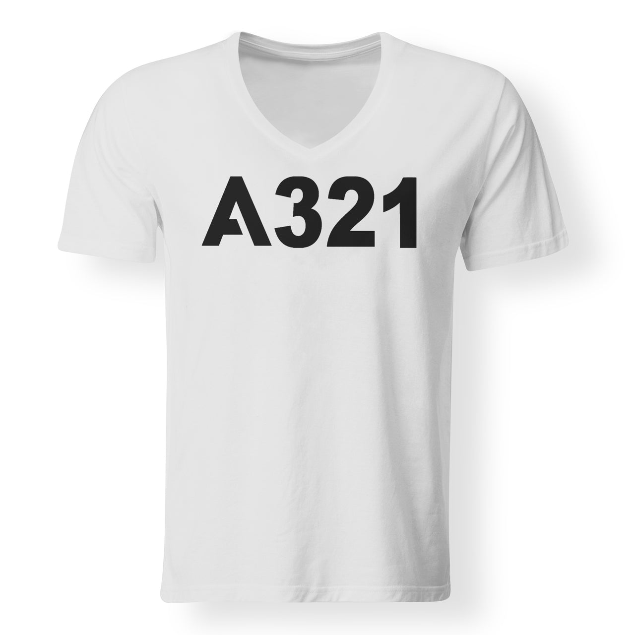 A321 Flat Text Designed V-Neck T-Shirts