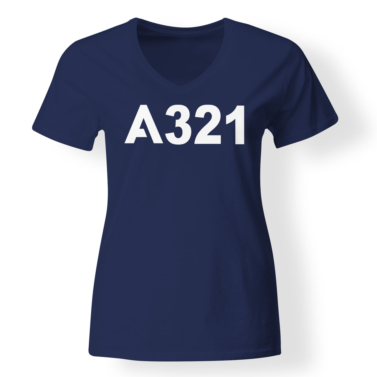 A321 Flat Text Designed V-Neck T-Shirts