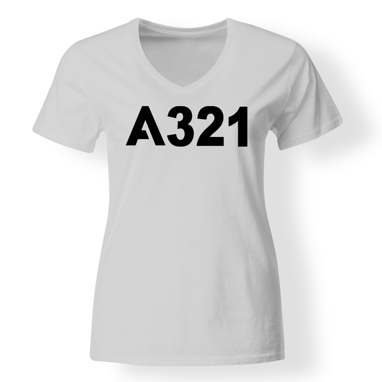 A321 Flat Text Designed V-Neck T-Shirts