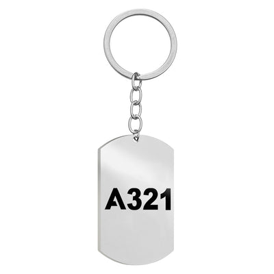 Side view of Airbus A321 Flat Text Stainless Steel Key Chains (Double Side) aviation double-side stainless steel key chain in.
