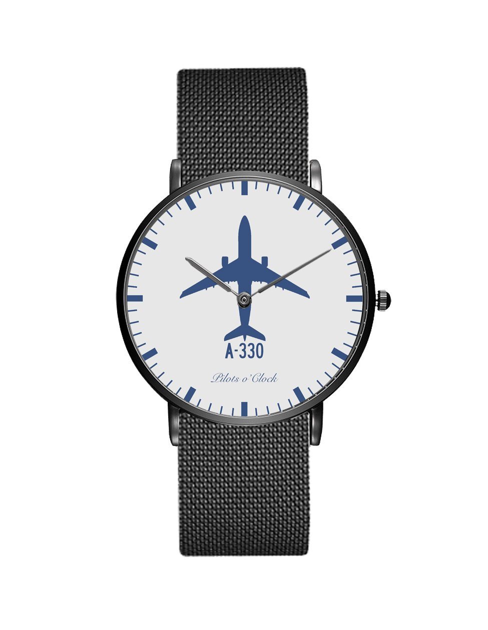 Airbus A330 Stainless Steel Strap Watches Pilot Eyes Store Black & Stainless Steel Strap 