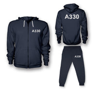 Thumbnail for A330 Flat Text Designed Zipped Hoodies & Sweatpants Set
